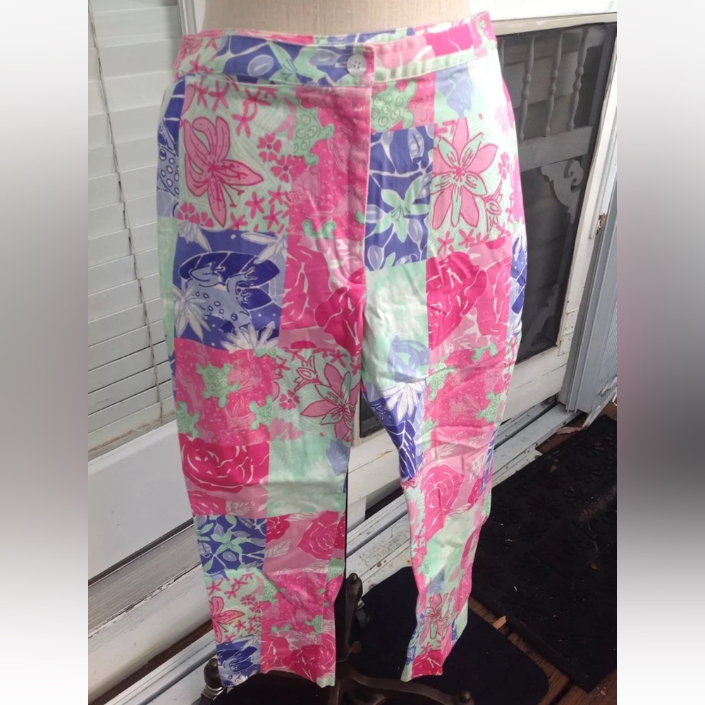Lilly Pulitzer Blue Patchwork Patch Floral Pants … - image 1